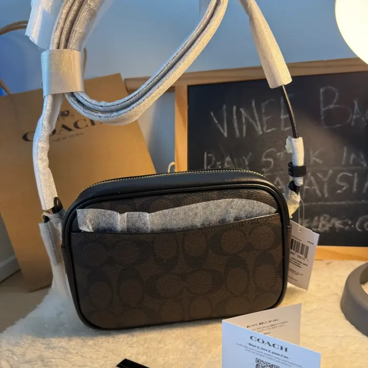 Mini Jamie Camera Bag In Signature Canvas Brown & Black